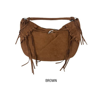 Suede Buckle Fringe Shoulder Bag